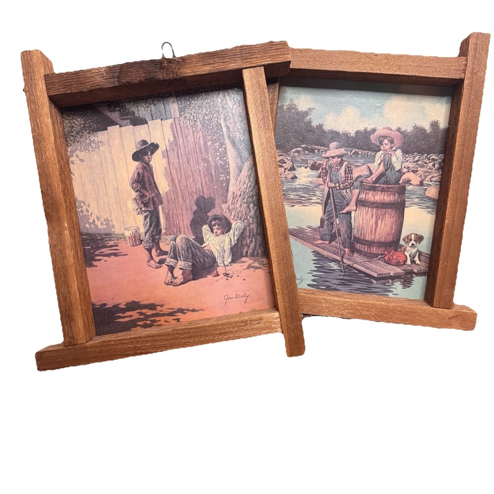 Tom Sawyer And Huckleberry Finn Art Prints Signed By Jim Daly Wood Frame Vintage
